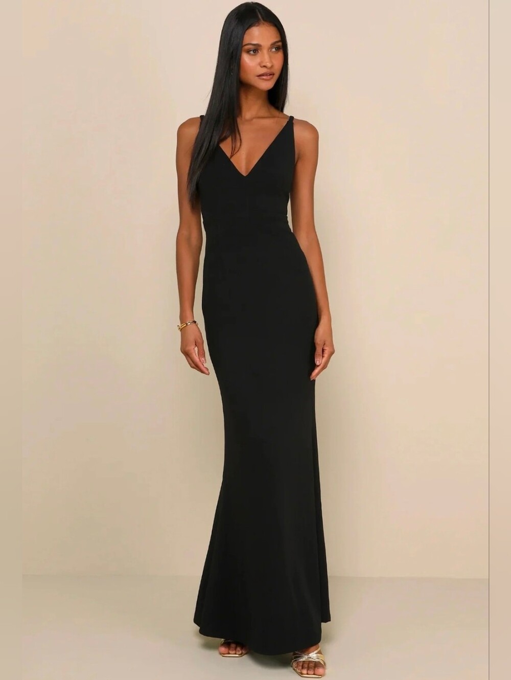 LULUS Melora Black Sleeveless V-Neck Maxi Evening Dress Gown Small - Picture 1 of 9